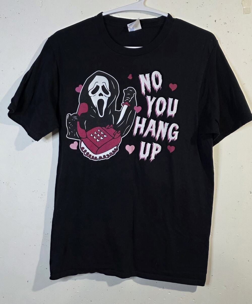 Ghostface Scream No You Hang Up Shirt Black Pink Horror Valentine Graphic Small